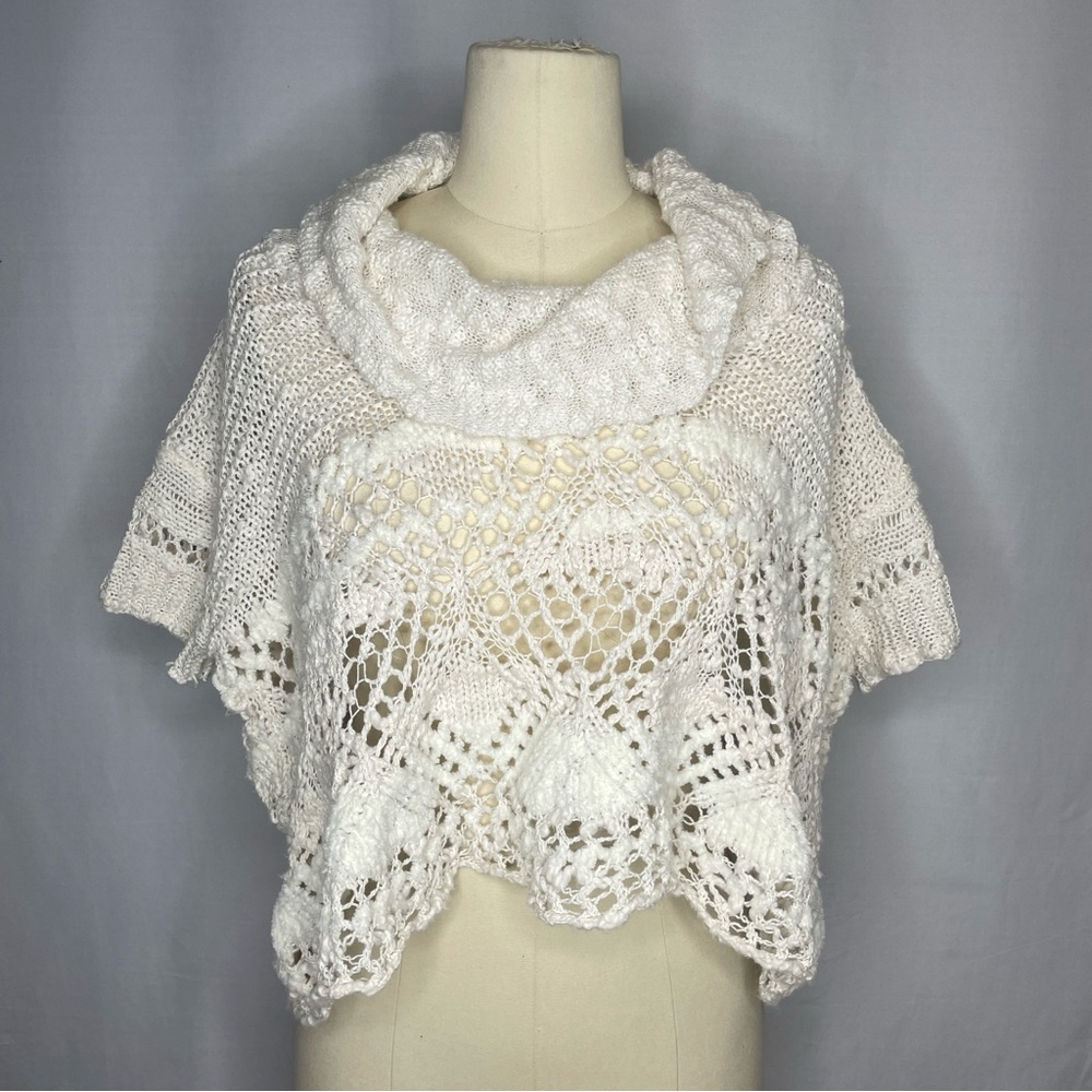 Free People White open-knit crochet sweater with a boho cottage fairy vibe